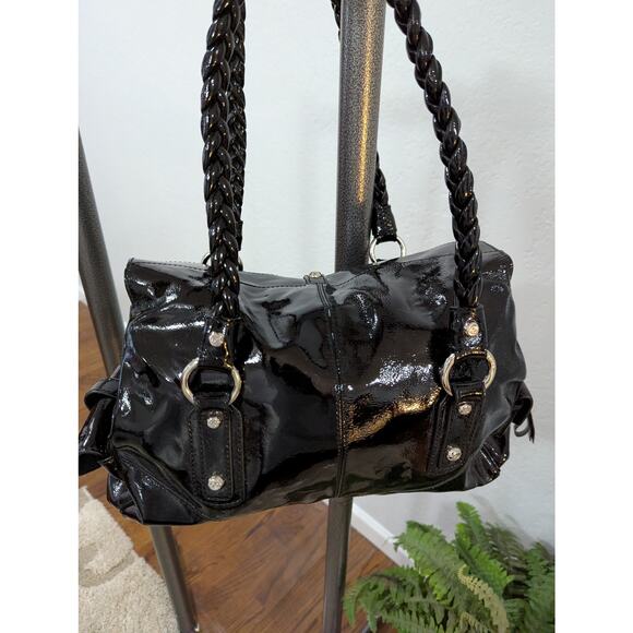 Francesco Biasia Patent Leather Top Shoulder Black Bag w/ Dustbag - Picture 5 of 15